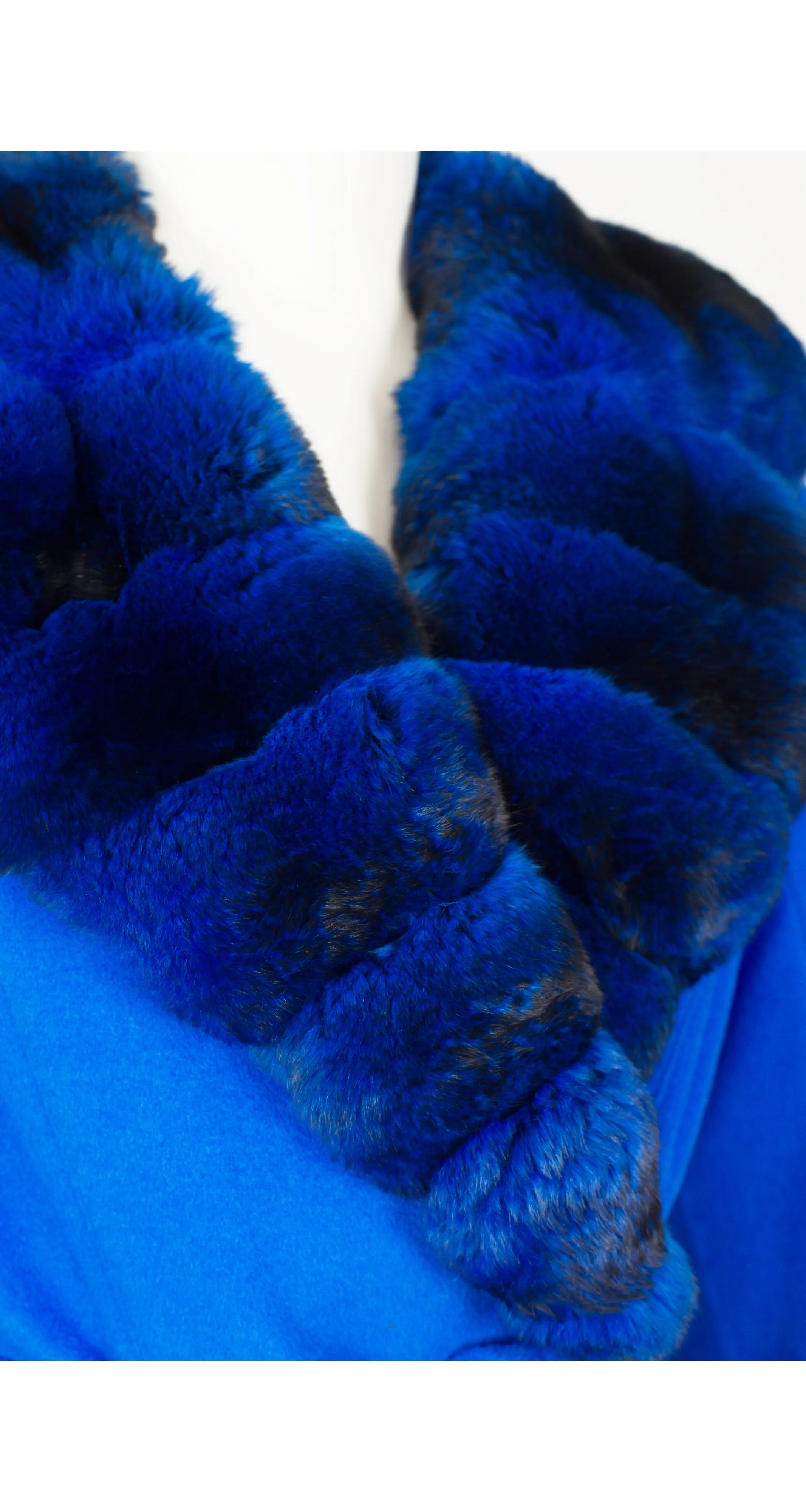 1990s Blue Cashmere Chinchilla Fur Skirt Suit