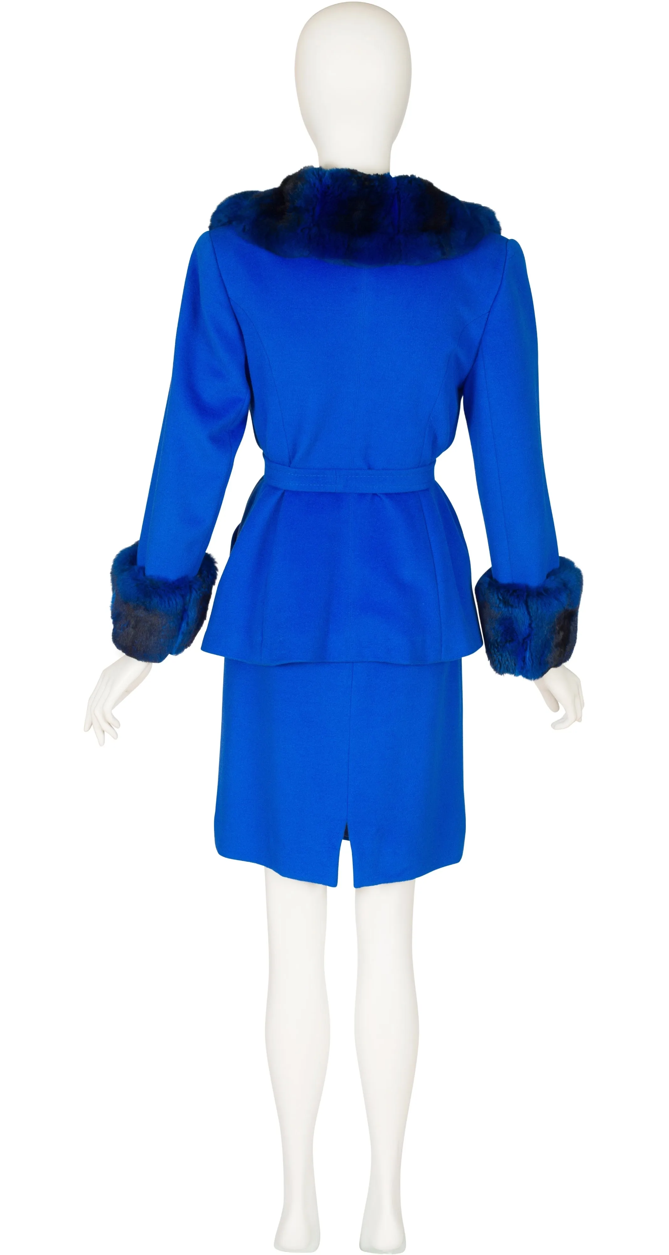 1990s Blue Cashmere Chinchilla Fur Skirt Suit