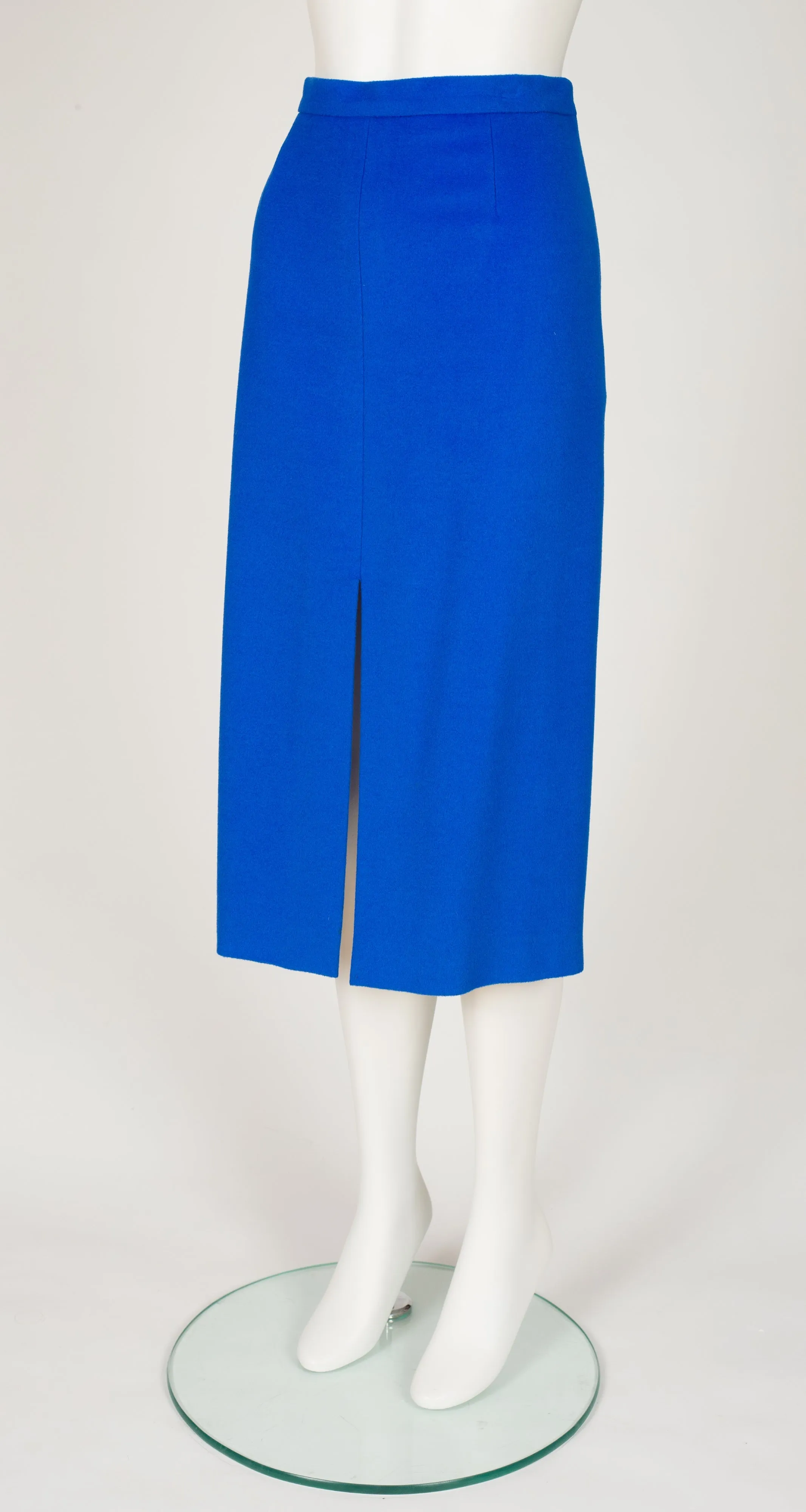 1990s Blue Cashmere Chinchilla Fur Skirt Suit
