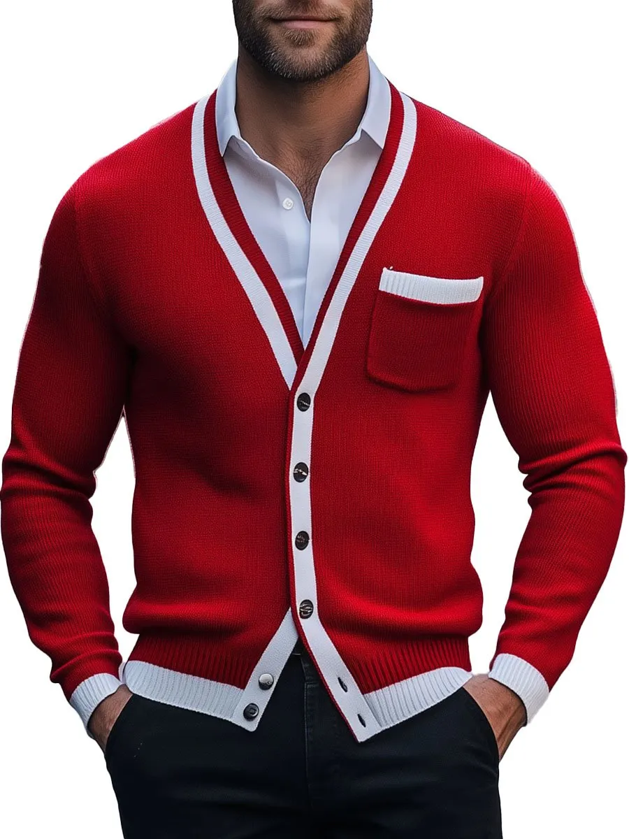 【24-hour shipping】Men's Contrast Color Single Breasted Knitted Cardigan