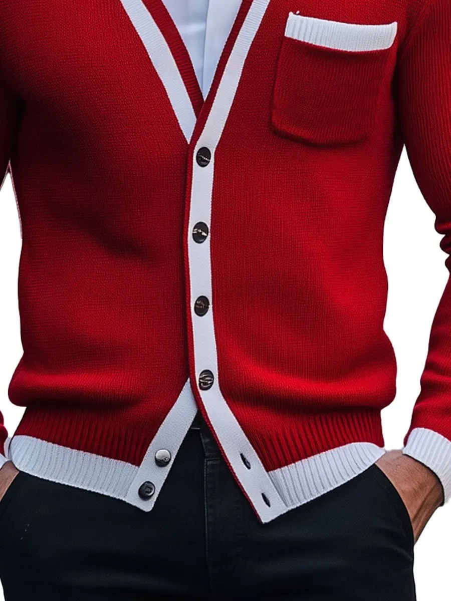 【24-hour shipping】Men's Contrast Color Single Breasted Knitted Cardigan
