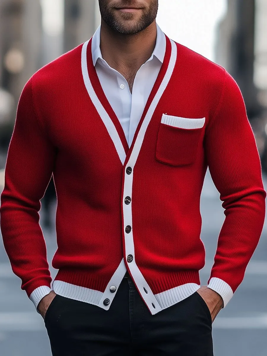 【24-hour shipping】Men's Contrast Color Single Breasted Knitted Cardigan