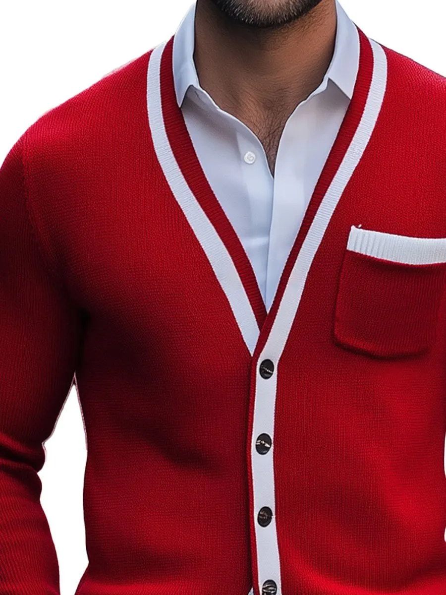 【24-hour shipping】Men's Contrast Color Single Breasted Knitted Cardigan