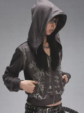 2Way No-Sleeve Hoodie Cross Punk Parka