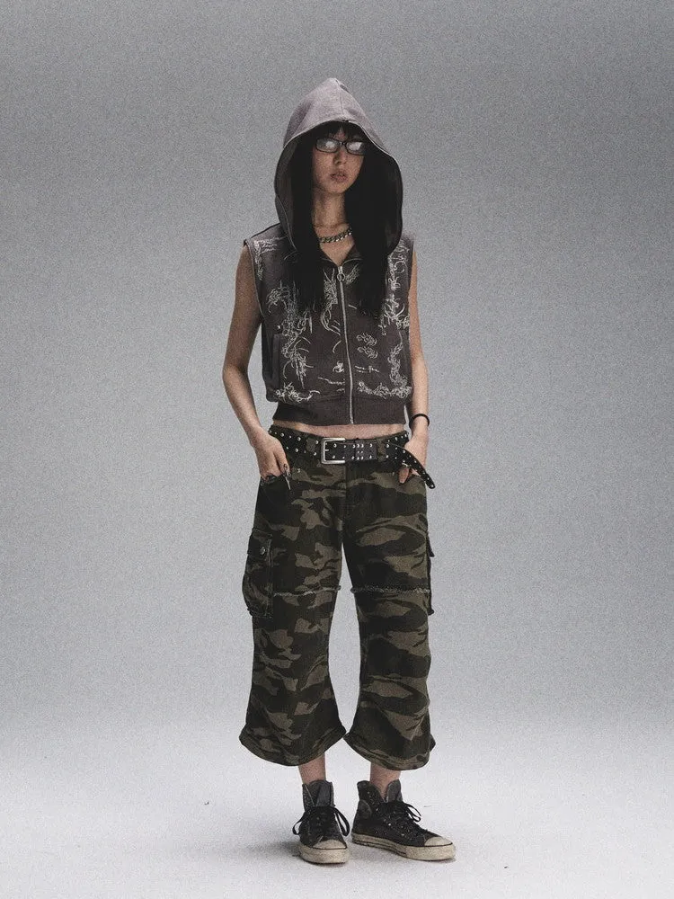2Way No-Sleeve Hoodie Cross Punk Parka