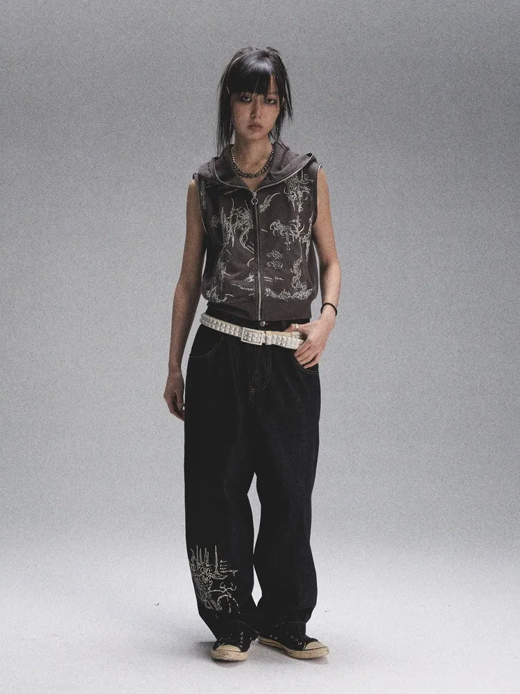 2Way No-Sleeve Hoodie Cross Punk Parka