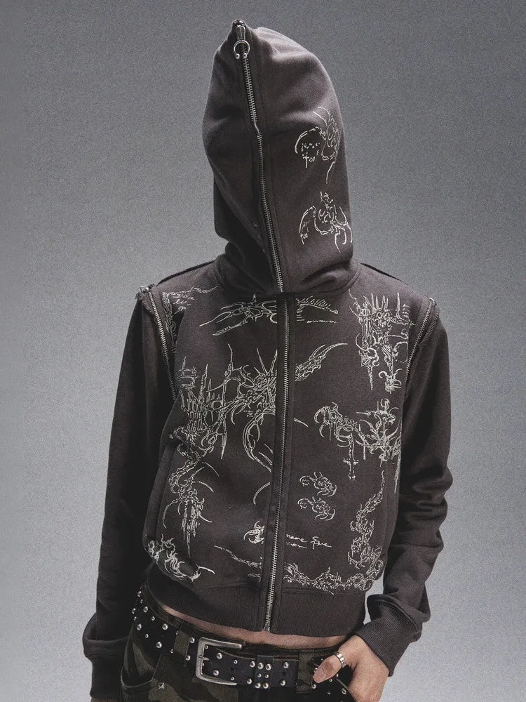 2Way No-Sleeve Hoodie Cross Punk Parka