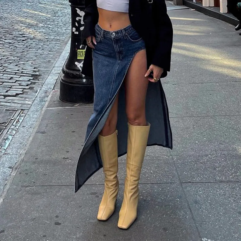 A Fashion casual long denim skirt - girl season boutique
