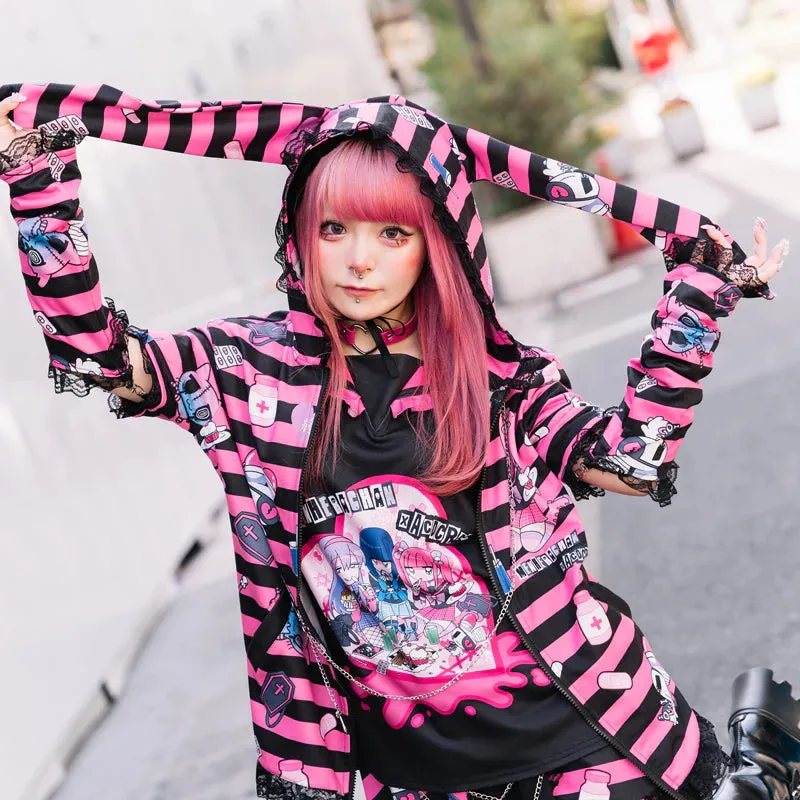 ACDC RAG Yami Kawaii Punk Menhera-chan Usamimi Parka - Black