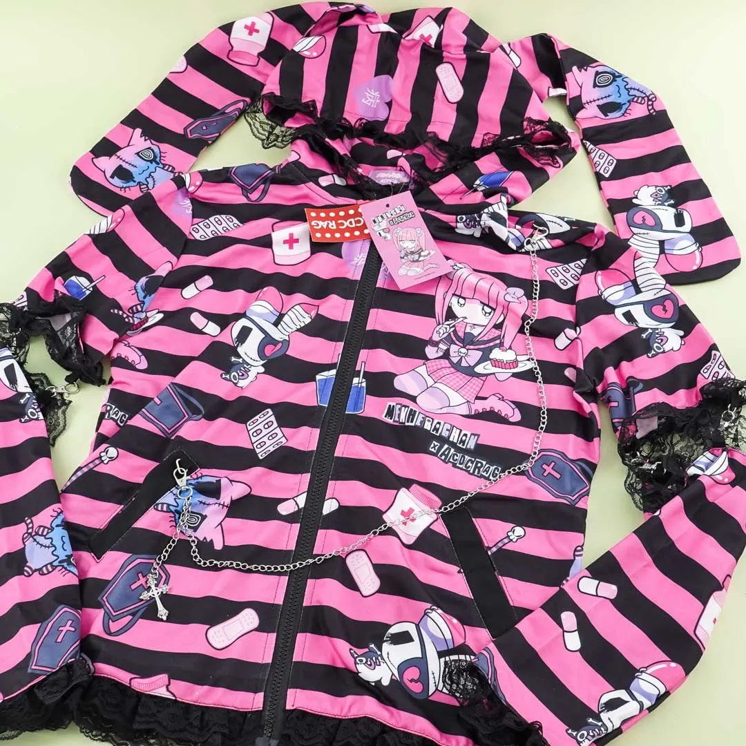 ACDC RAG Yami Kawaii Punk Menhera-chan Usamimi Parka - Black