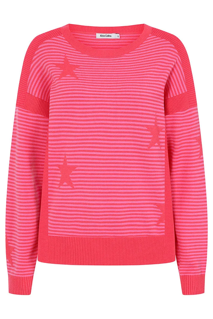 Alice Collins 033A278 Una Hot Pink Star Knit Jumper