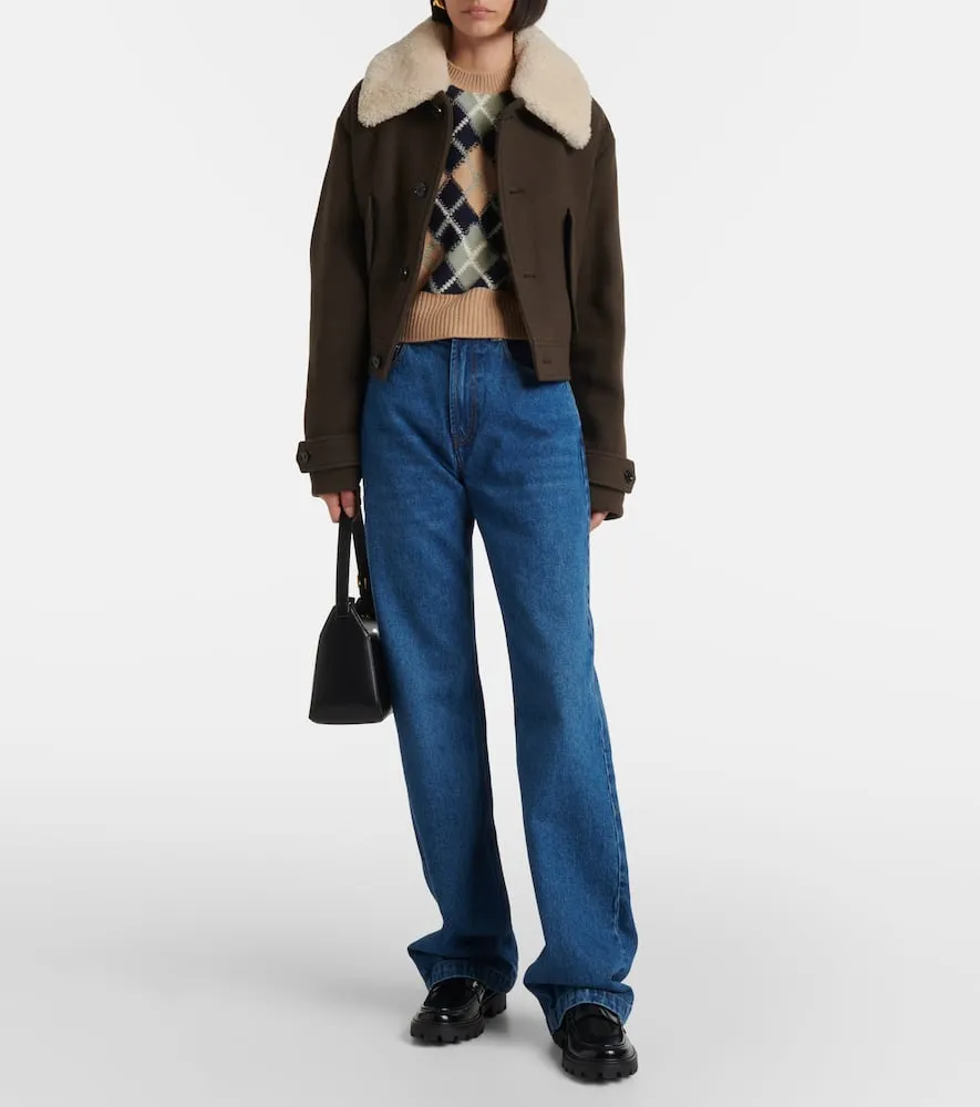 Ami Paris Shearling-trimmed virgin wool jacket