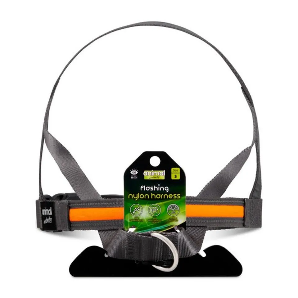 Animal Instincts Flashing USB Full Shine Nylon Harness Grey & Orange
