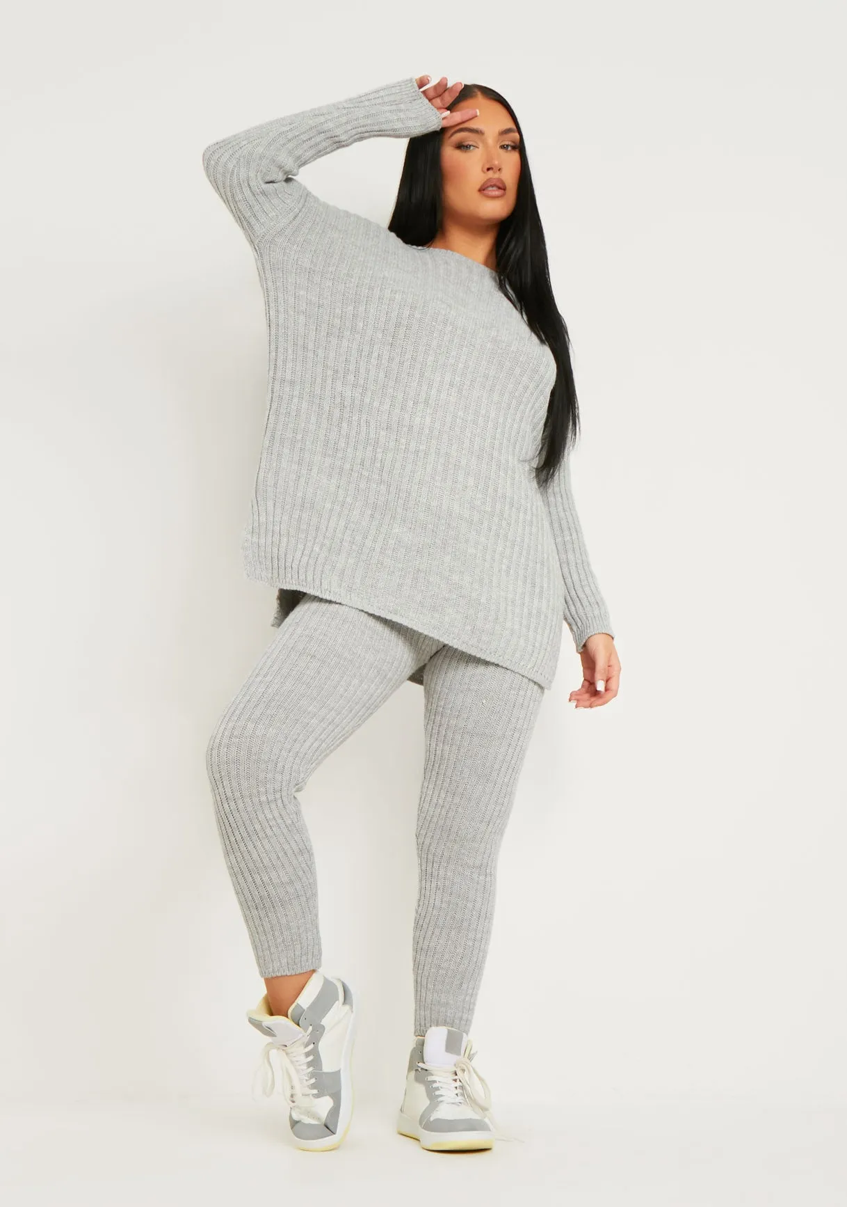 Anya Grey Knit Jumper Loungewear Set