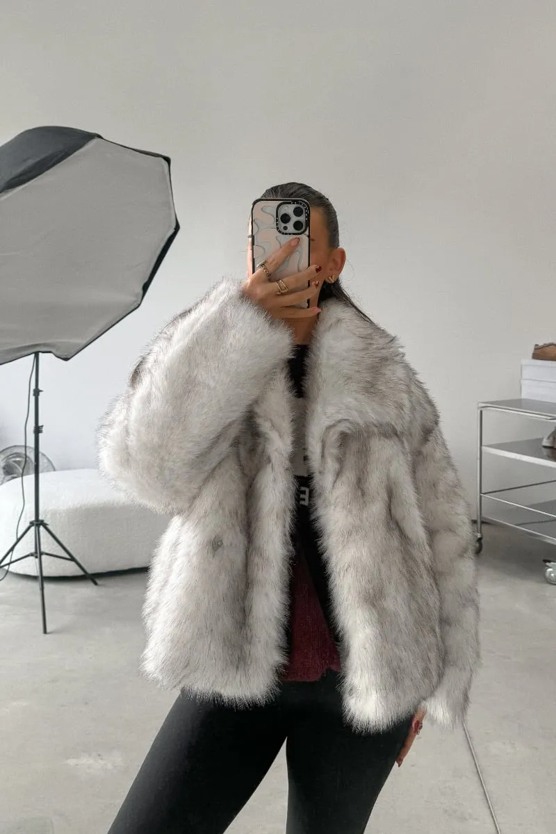 ASHA Faux Fur Jacket - White/Grey