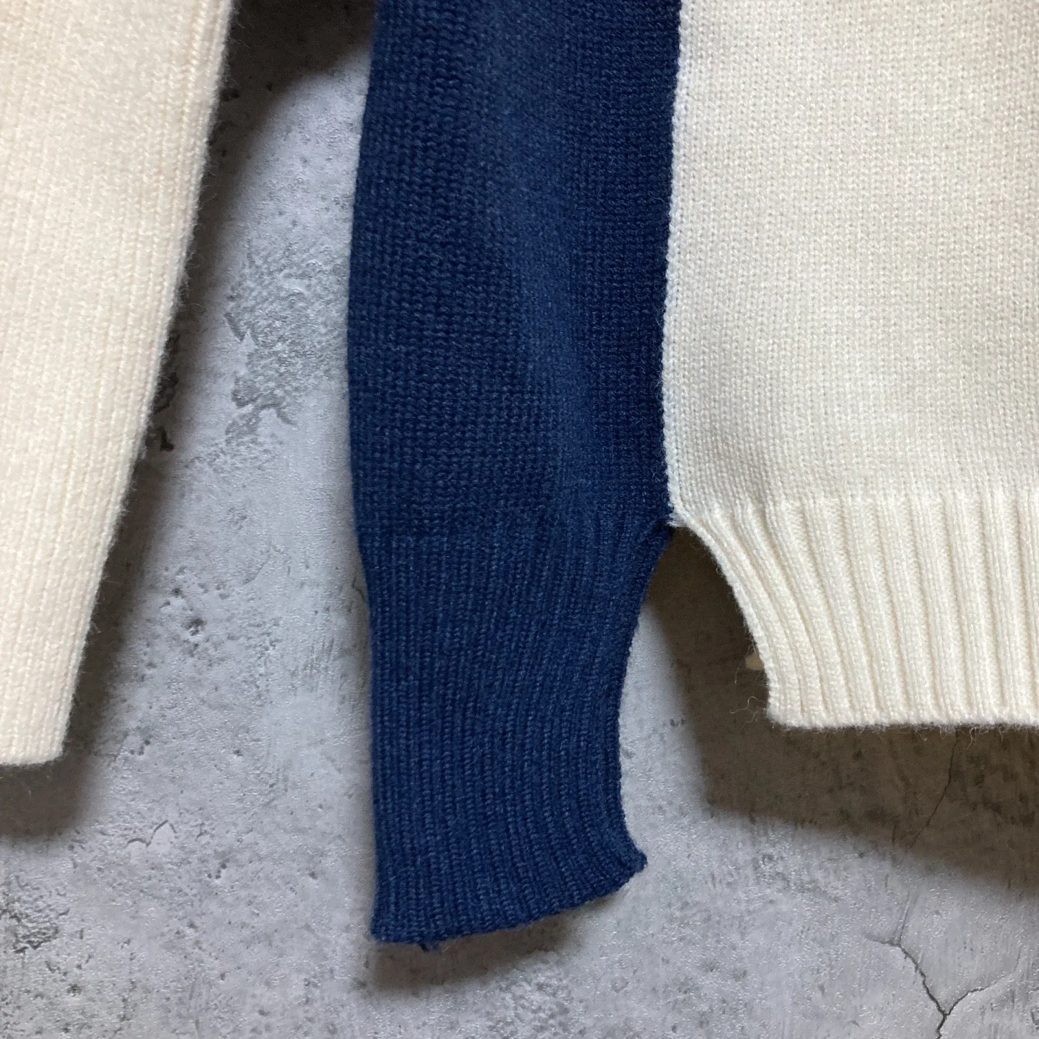 asymmetry design turtleneck knit top navy white gray