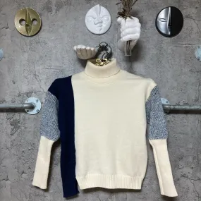 asymmetry design turtleneck knit top navy white gray