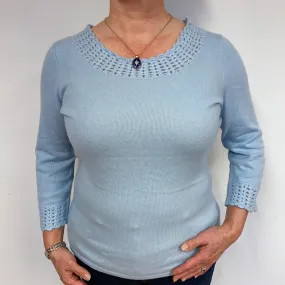 Baby Blue Lace Cashmere Crew Neck Jumper Large