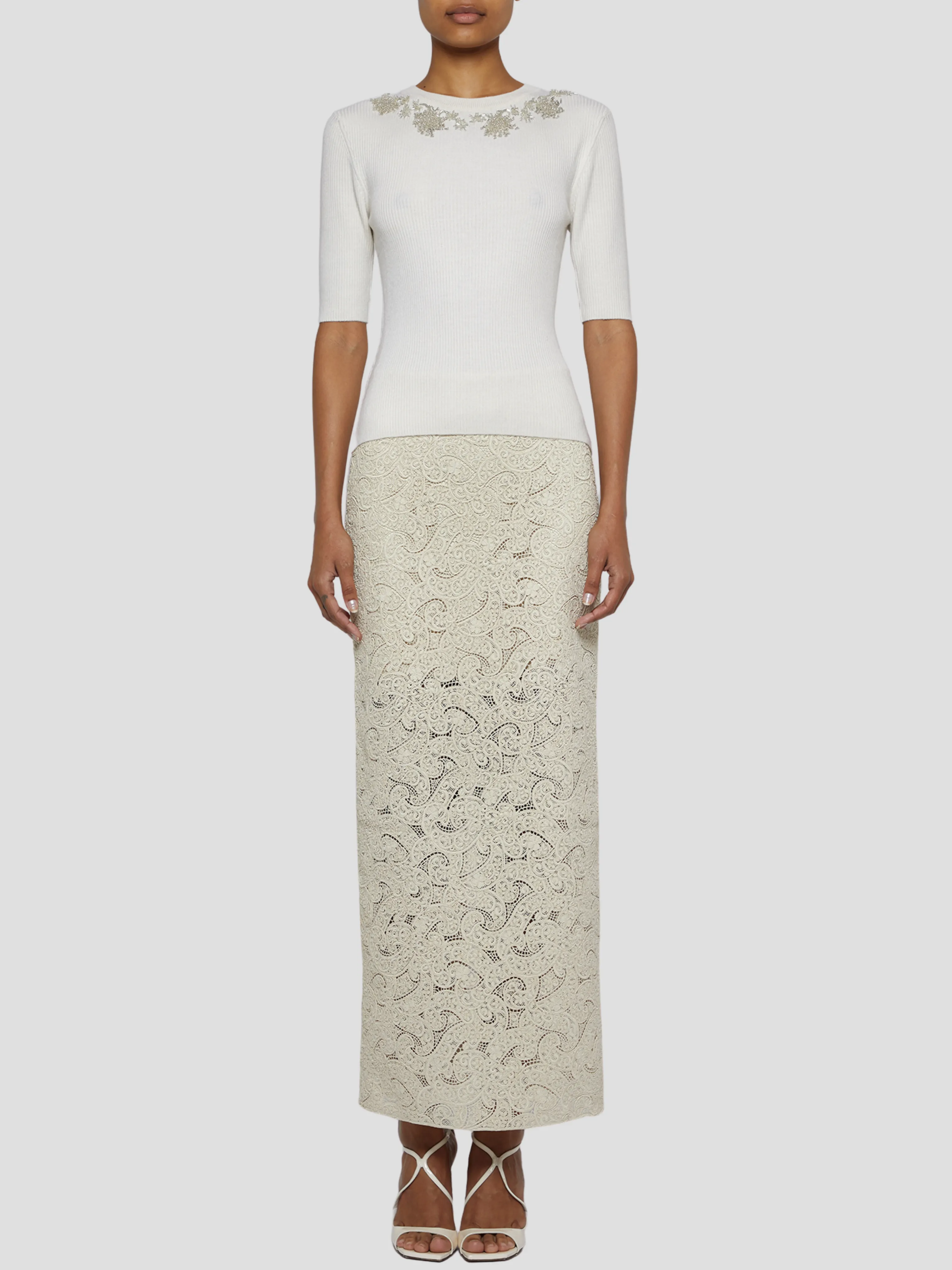 Back Slit Maxi Pencil Skirt in Ivory