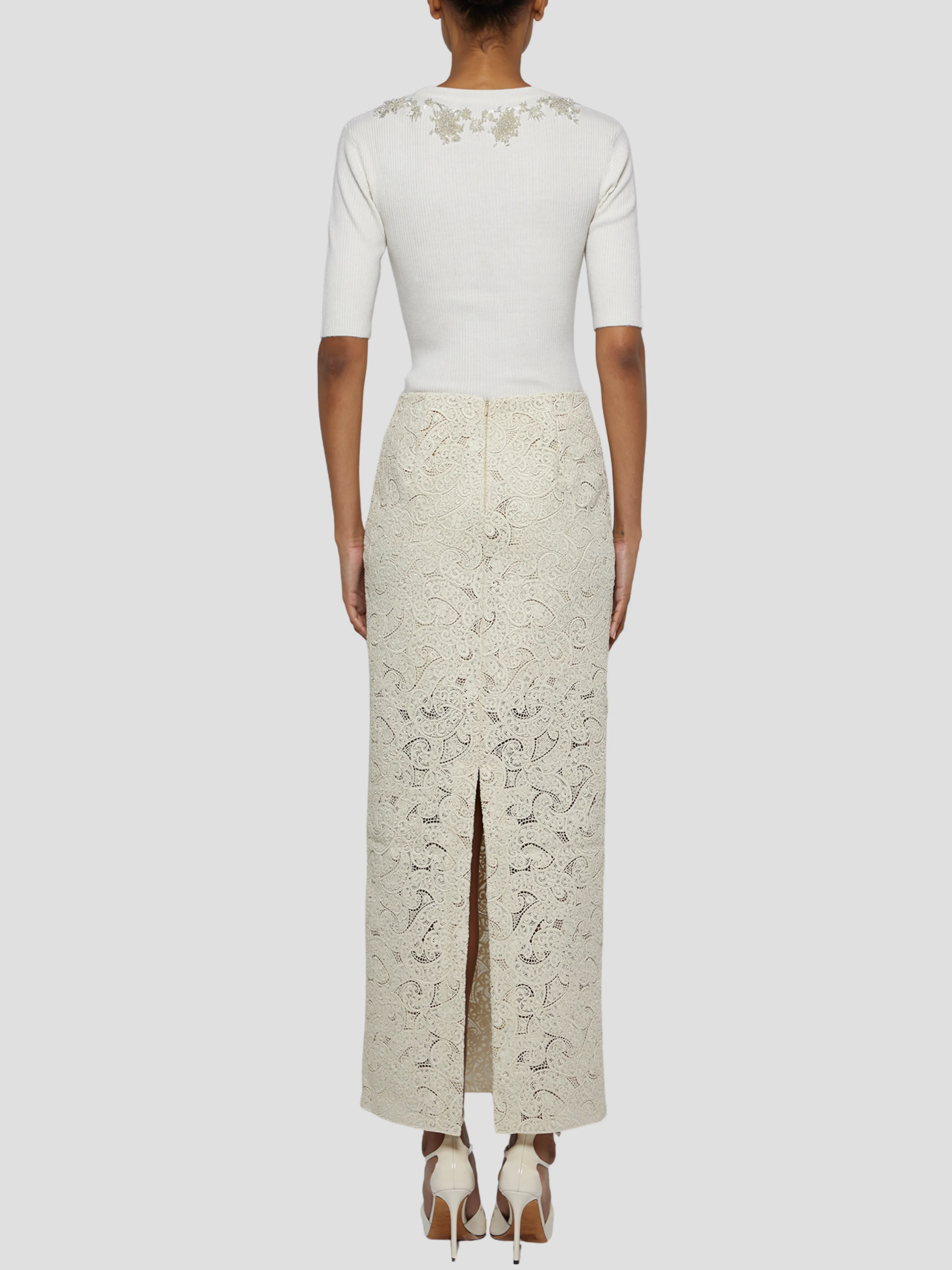 Back Slit Maxi Pencil Skirt in Ivory