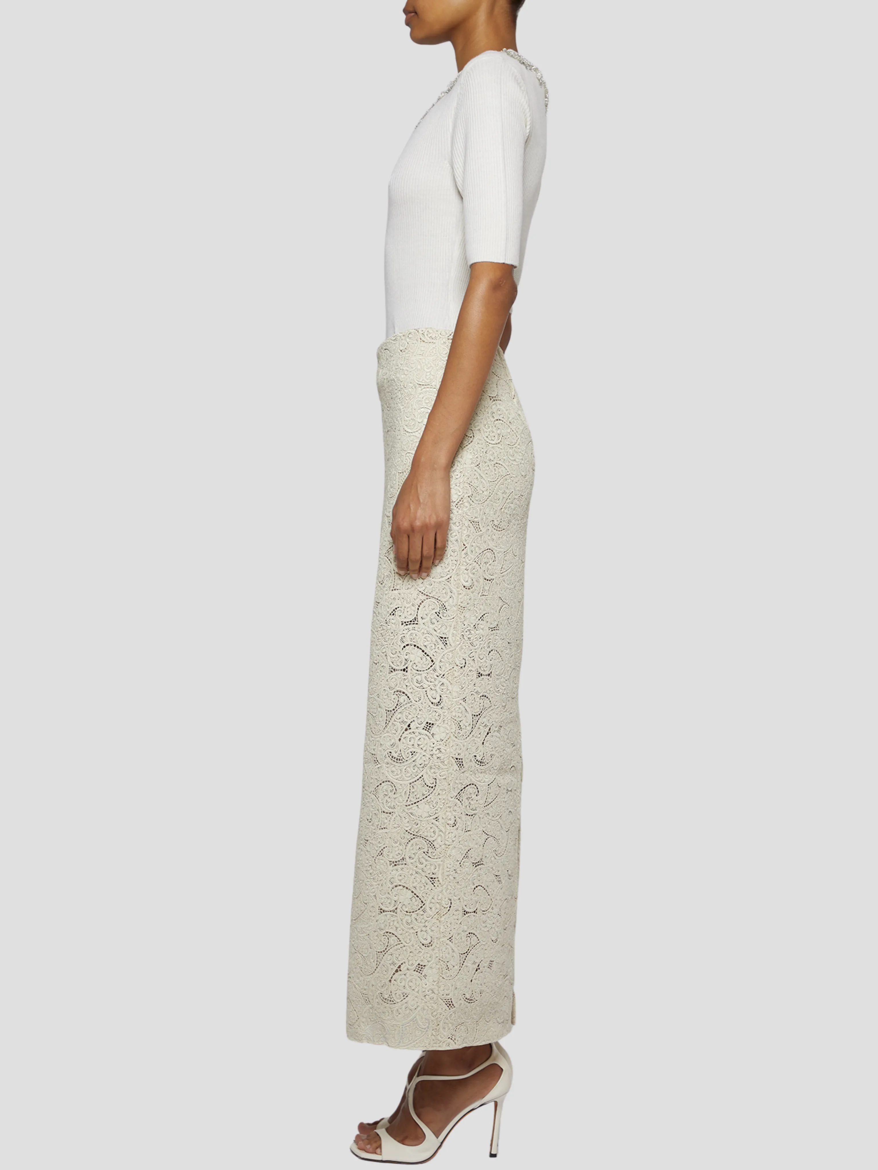 Back Slit Maxi Pencil Skirt in Ivory