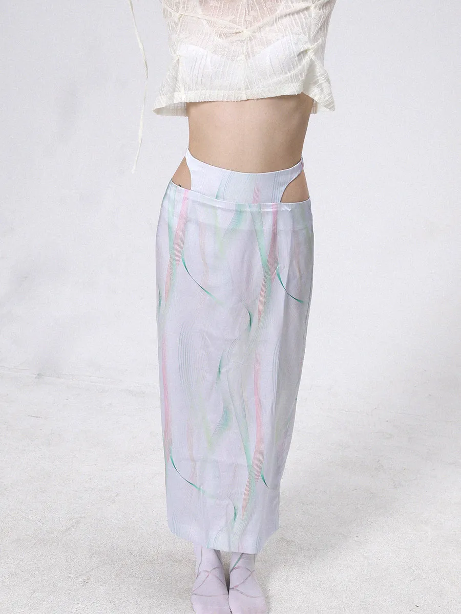 Back-slit Water-color Long Nichi Skirt