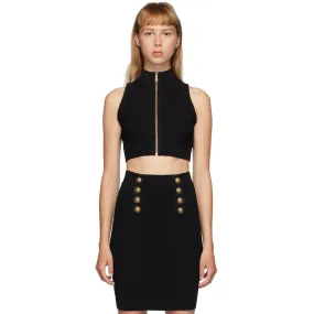 Balmain Black Diamond Knit Button Top