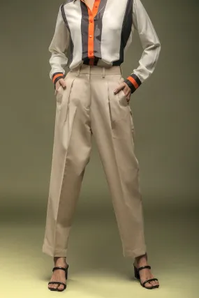 Beige High Waist Baggy Pant