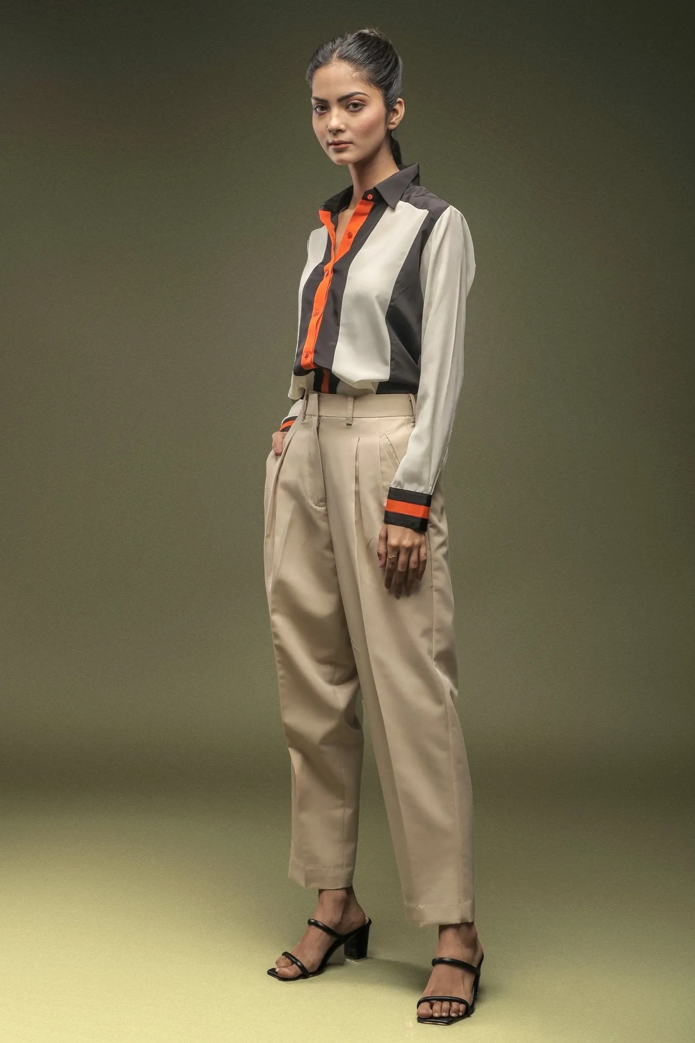 Beige High Waist Baggy Pant