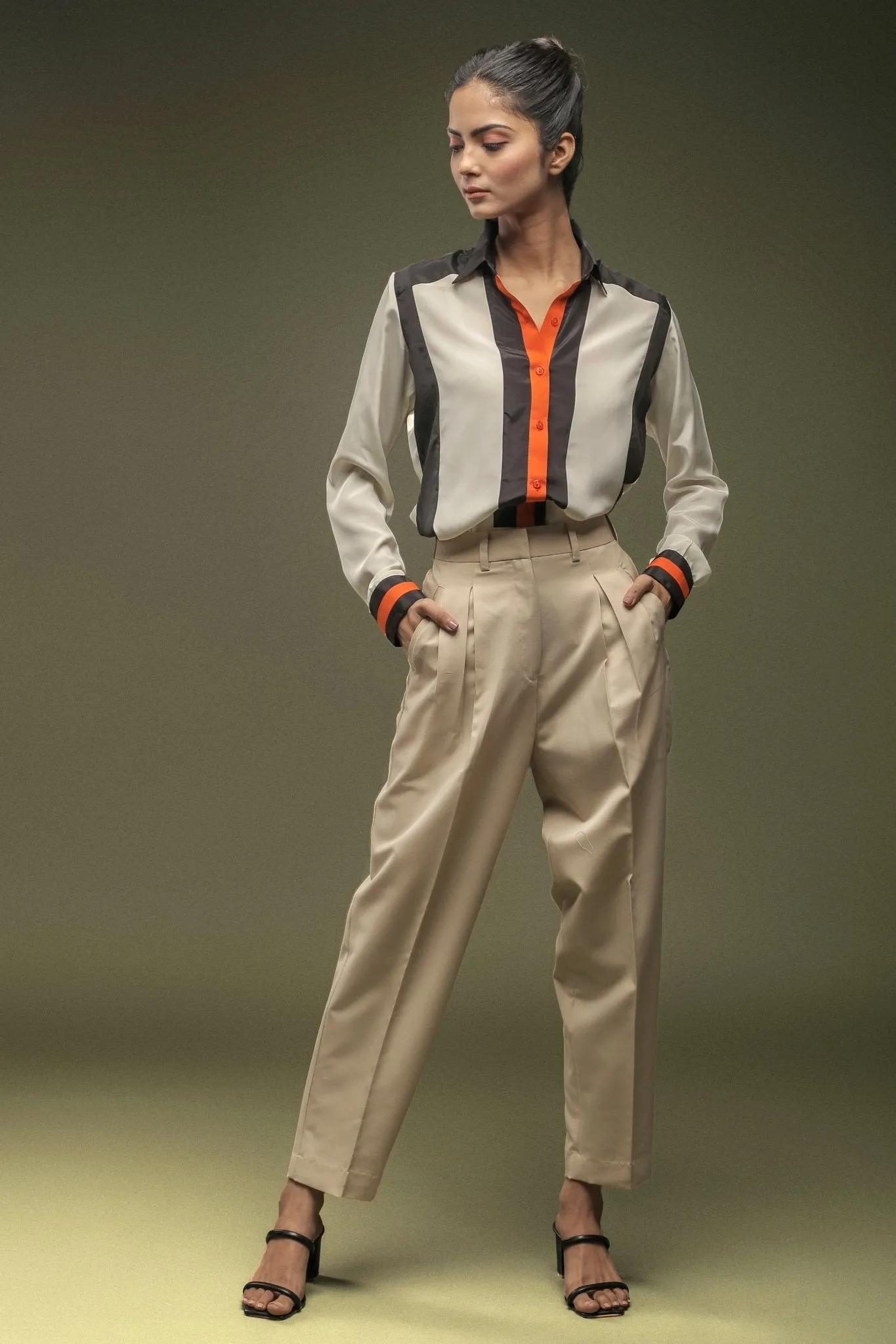 Beige High Waist Baggy Pant