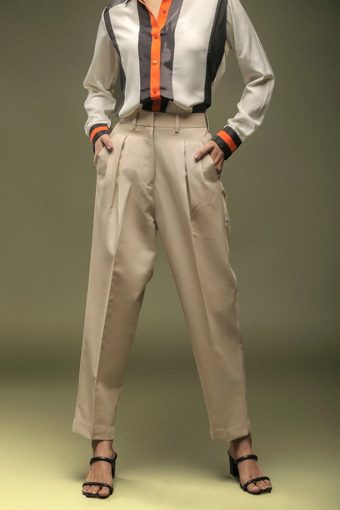 Beige High Waist Baggy Pant