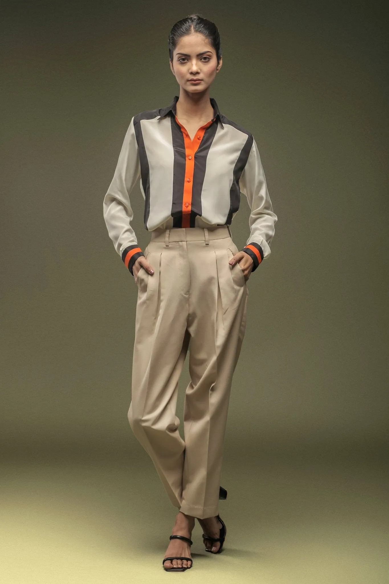 Beige High Waist Baggy Pant
