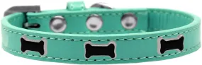 Black Bone Widget Dog Collar Aqua Size 16