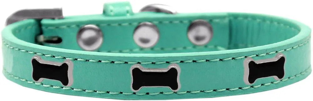 Black Bone Widget Dog Collar Aqua Size 16