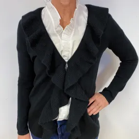 Black Cashmere Frill Trim Cardigan Medium