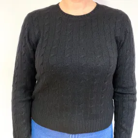 Black Cropped Cashmere Crew Neck Jumper Large