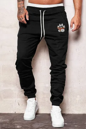 Black Letter Claw Print Drawstring Waist Men's Sweatpants