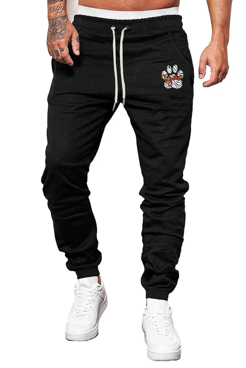 Black Letter Claw Print Drawstring Waist Men's Sweatpants
