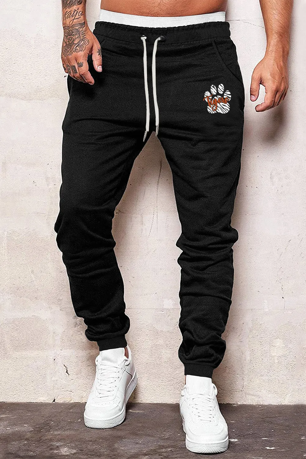 Black Letter Claw Print Drawstring Waist Men's Sweatpants