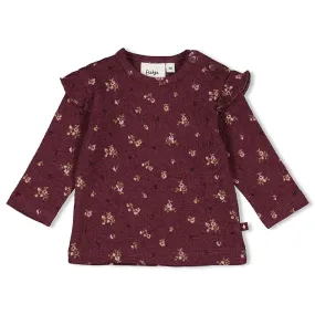 BLOOMING MEADOW - Fancy Knit Allover Print Ruffle Top