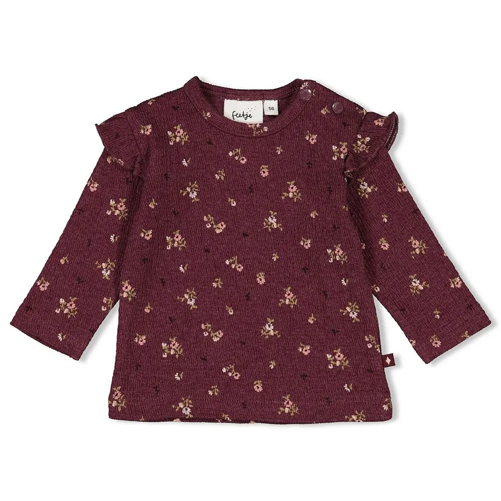 BLOOMING MEADOW - Fancy Knit Allover Print Ruffle Top