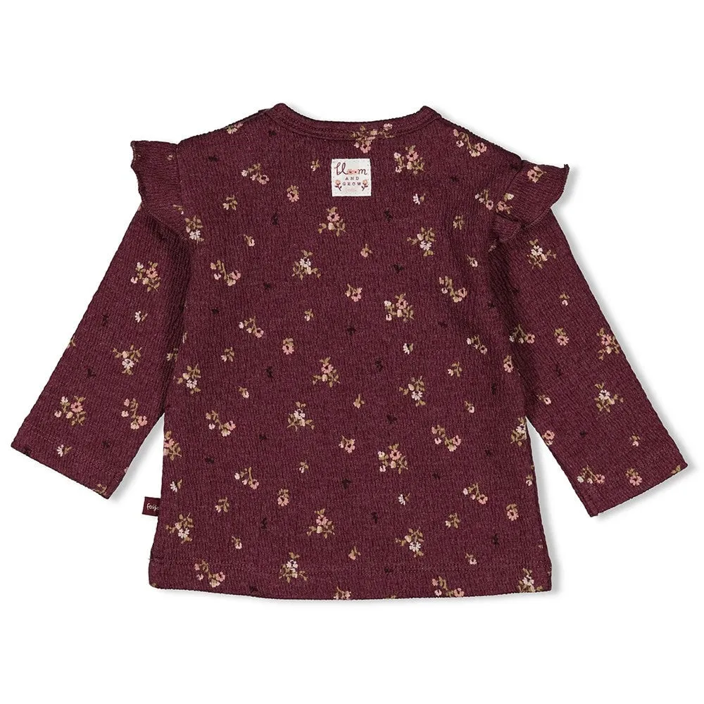 BLOOMING MEADOW - Fancy Knit Allover Print Ruffle Top