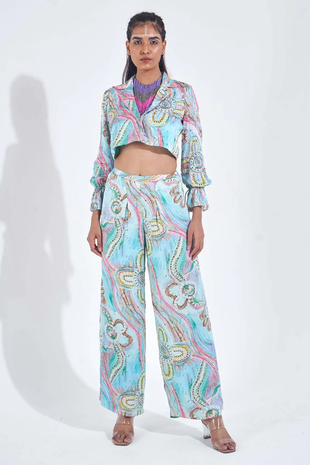 Blue Printed High Waist Pants