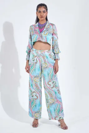 Blue Printed High Waist Pants