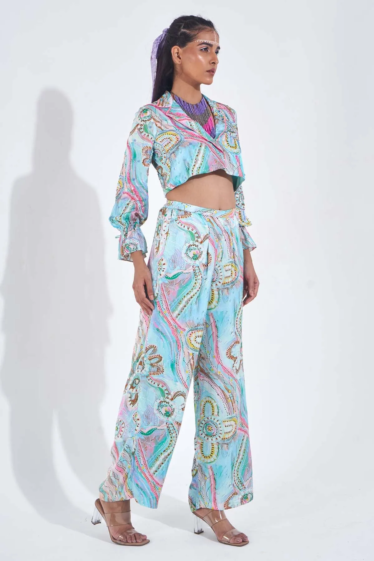 Blue Printed High Waist Pants