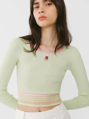 Boat Neck Long Sleeve Knit Top