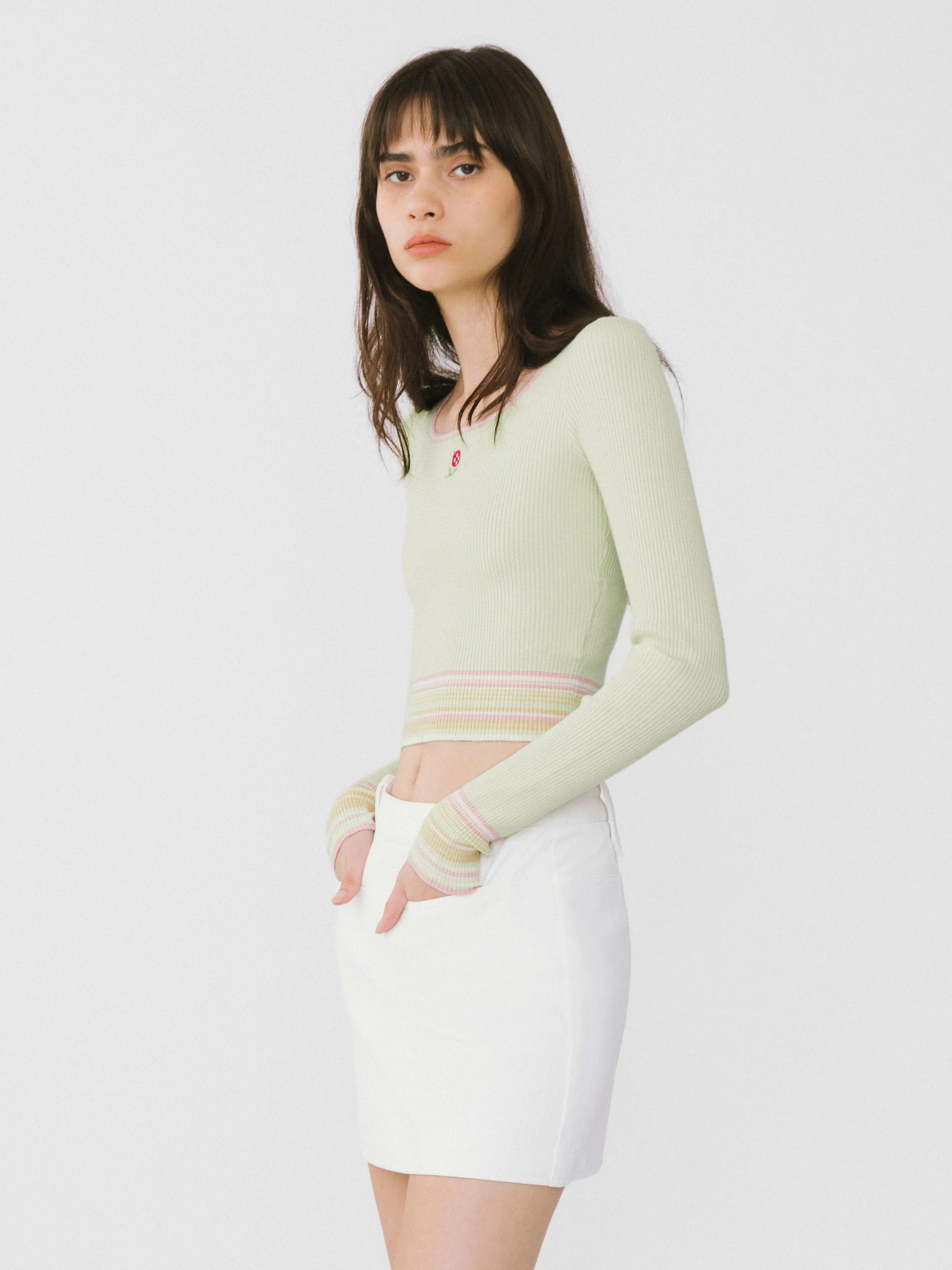 Boat Neck Long Sleeve Knit Top
