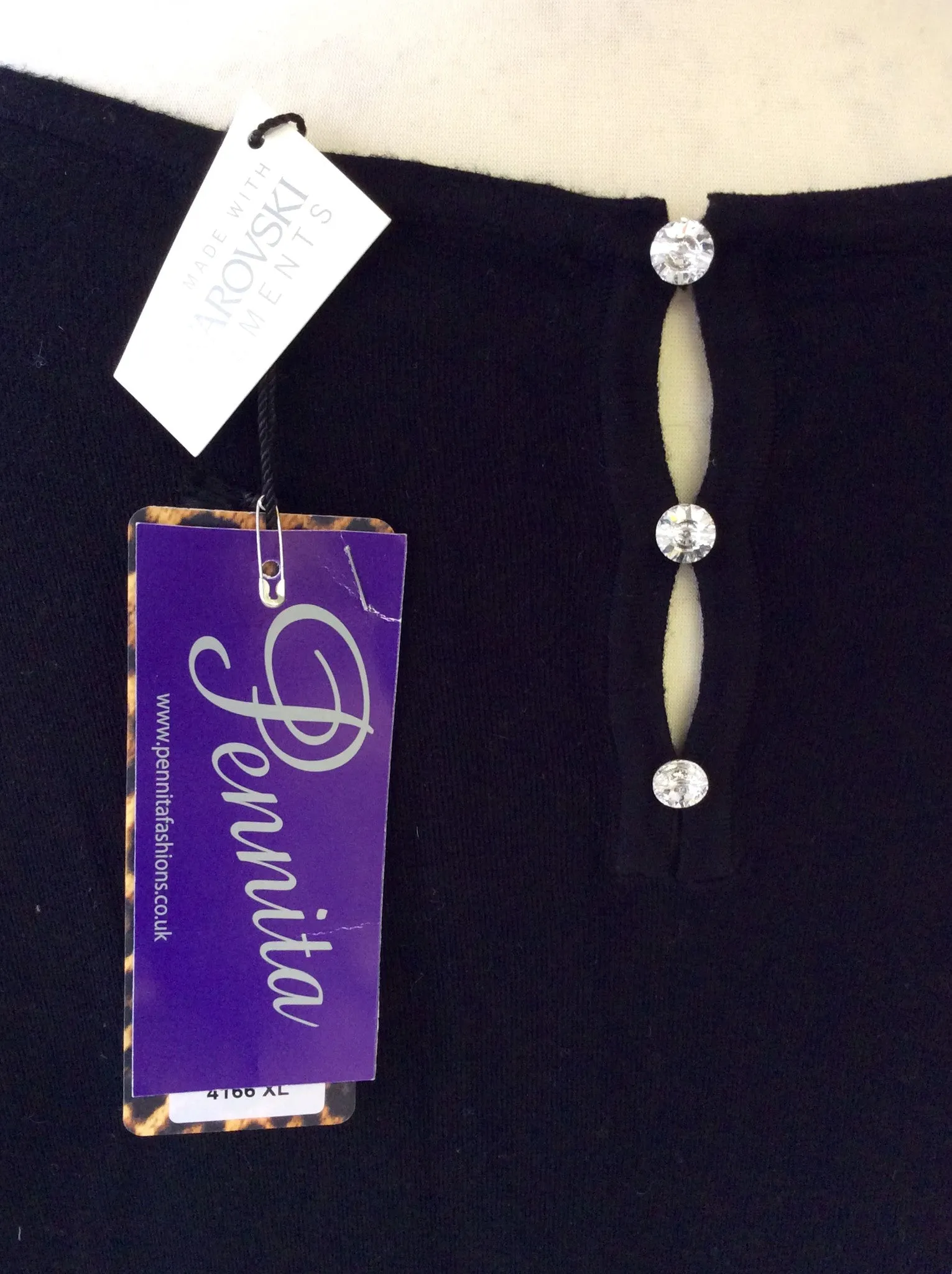 BRAND NEW PASSIONI BLACK SWAROVSKI CRYSTALS CUT OUT SLEEVE JUMPER SIZE XL