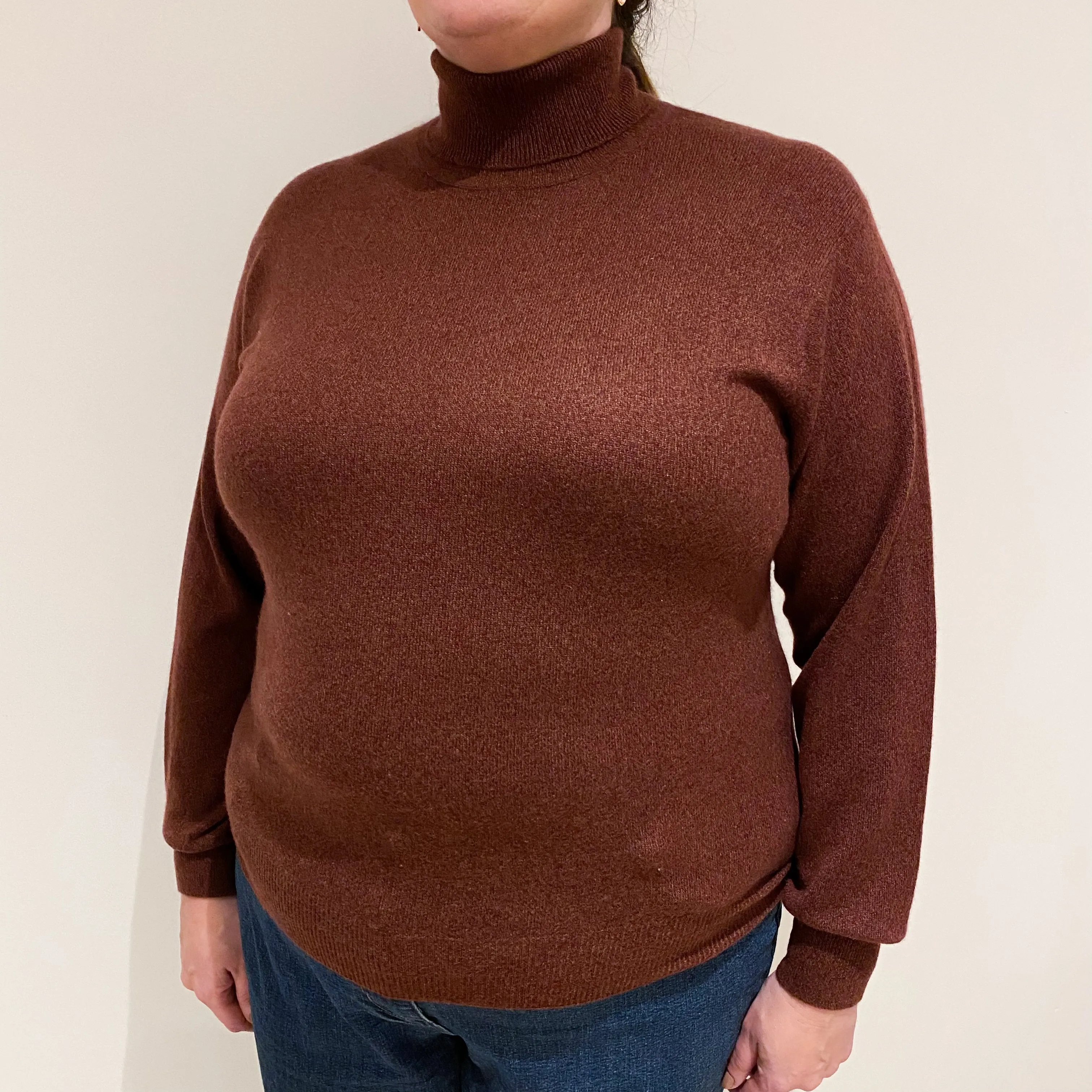 Burgundy Red Marl Cashmere Polo Neck Jumper Extra Large