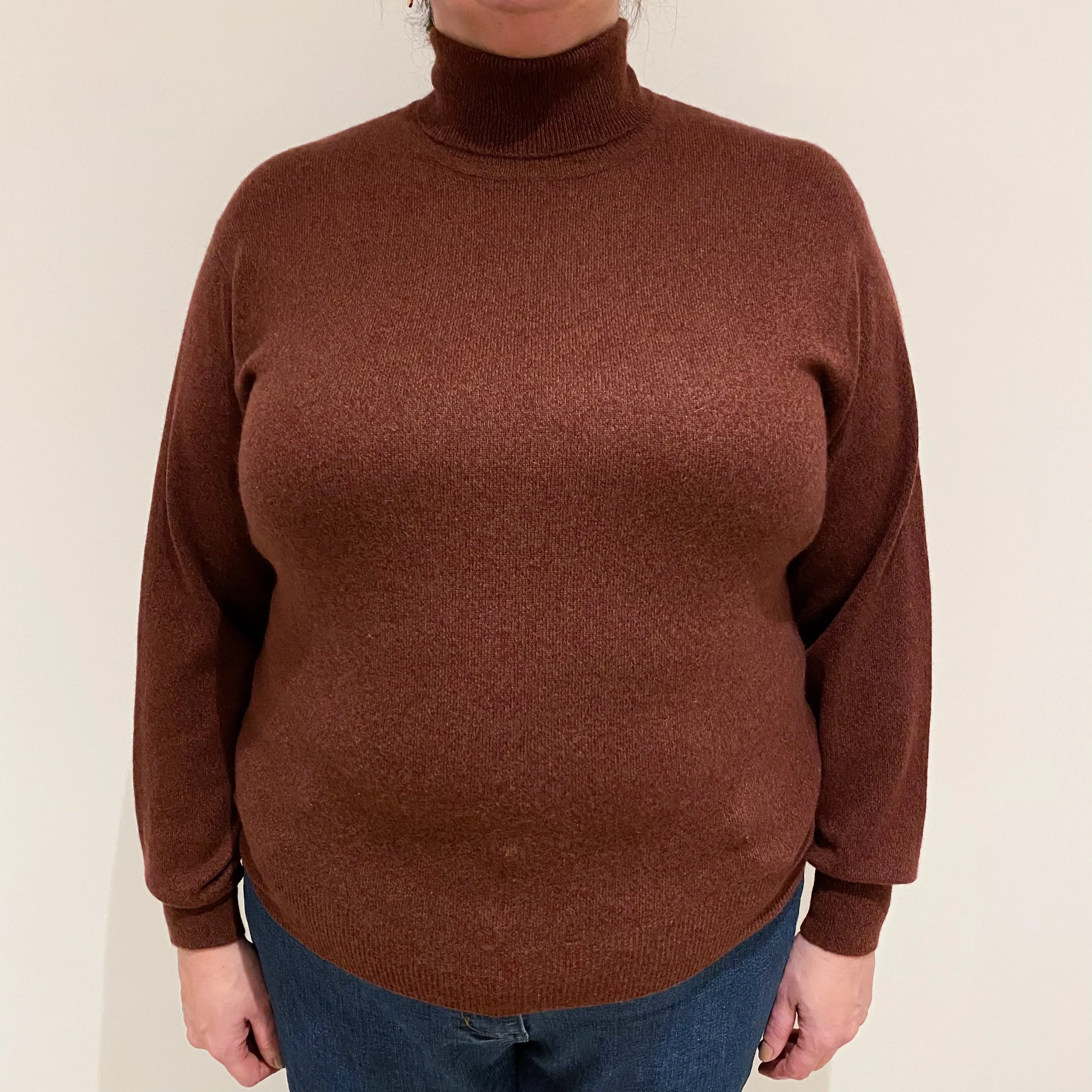 Burgundy Red Marl Cashmere Polo Neck Jumper Extra Large